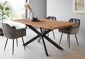 TaBoLe Möbel Baumkantentisch »Nevio«, Tischplatte aus Massivholz 180 x 100 cm mit Baumkante Gestell Metall Spider