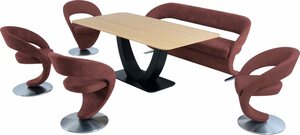 K+W Komfort & Wohnen Essgruppe »Wave«, (Set), Design-Solobank mit 4 Design-Drehstühlen und Tisch in 180x90cm, Tischplatte Wildeiche bianco, Füße Bank / Stühle Edelstahloptik gebürstet