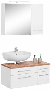 HELD MÖBEL Badmöbel-Set »Davos«, (3-St), Spiegelschrank mit LED-Beleuchtung, Hängeschrank und Waschbeckenunterschrank