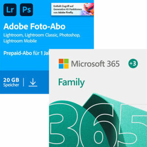 Adobe Creative Cloud Foto-Abo | 1 Jahr | 20GB | PC/Mac | inkl. Microsoft 365 Family [6 User - 12+3 Monate]