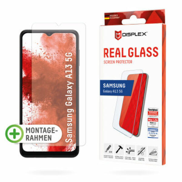 Bild 1 von DISPLEX Panzerglas 2D/ Clear (10H) für Samsung A13 (NE)/ A13 5G Eco-Montagerahmen, Tempered Glas, kratzer-resistente Schutzfolie, hüllenfreundlich