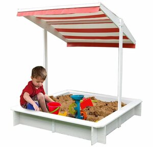 Mucola Sandkasten »Sandkasten mit Sonndendach Sandkiste Sandbox Holz Spielhaus Holzsandkasten Weiß«, Sonnendach