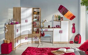 Feldmann-Wohnen Jugendzimmer-Set »NICO«, (Set, 4-St., 1 Eckkleiderschrank + 1 Schreibtisch + 1 Bücherregal + 1 Highboard), in Pink