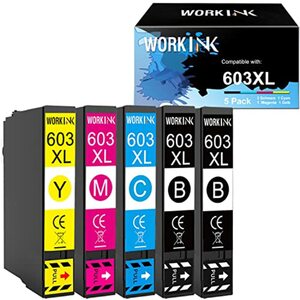 WorkInk 603XL Druckerpatronen Kompatibel für Epson 603 603 XL für Expression Home XP-3100 XP-3105 XP-4100 XP-2100 XP-2105 XP-4155 Workforce WF-2830 WF-2810 WF-2835 WF-2850 (5er-Pack)