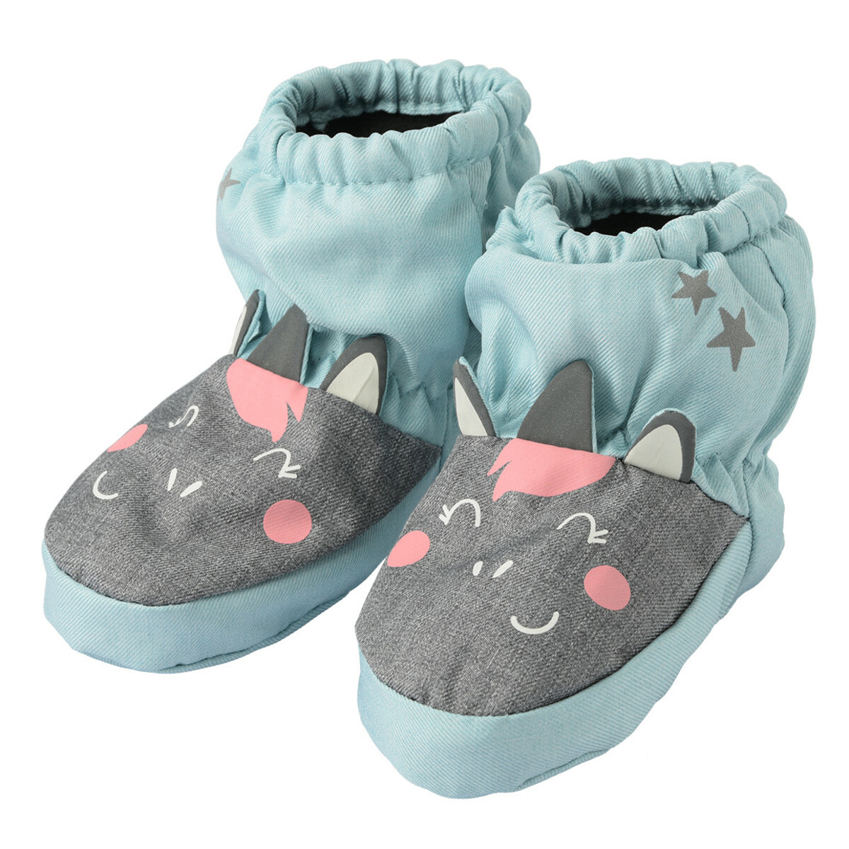 Bild 1 von Baby Softschuhe mit Einhorn-Motiv HELLBLAU / GRAU / ROSA