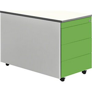 Schubladencontainer, Rollen, 579x800, Kunststoffpl., 3 Schubl.,alu/gelbgrün/weiß