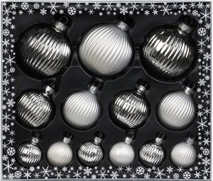 MAGIC by Inge Weihnachtsbaumkugel »Frosty Silver« (13 Stück), hochwertiger Echtglas-Weihnachtsschmuck, Strukturkugeln, Ø 4 cm, Ø 6 cm und Ø 8 cm