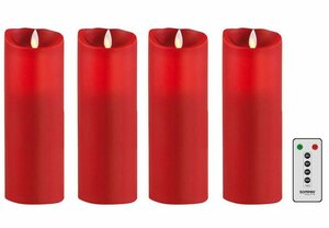 SOMPEX LED-Kerze »4er Set Flame LED Kerzen rot 23cm« (Set, 5-tlg., 4 Kerzen, Höhe 23cm, Durchmesser 8cm, 1 Fernbedienung), fernbedienbar, integrierter Timer, Echtwachs, täuschend echtes Kerzenlic