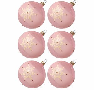 Thüringer Glasdesign Weihnachtsbaumkugel »Weihnachtskugel-Set Kristallblüten rosa« (6 Stück), mundgeblasen, handdekoriert