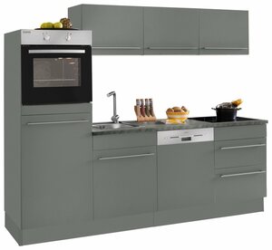OPTIFIT Küchenzeile »Bern«, (Spar-Set), mit E-Geräten, Breite 240 cm mit höhenverstellbaren Füßen, gedämpfte Türen und Schubkästen, Metallgriffe
