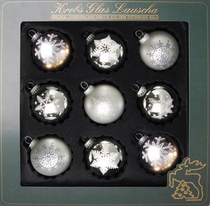 Krebs Glas Lauscha Weihnachtsbaumkugel (9 Stück), mundgeblasen, mit Dekor