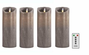 SOMPEX LED-Kerze »4er Set Flame LED Kerzen taupe 23cm« (Set, 5-tlg., 4 Kerzen, Höhe 23cm, Durchmesser 8cm, 1 Fernbedienung), fernbedienbar, integrierter Timer, Echtwachs, täuschend echtes Kerzenl