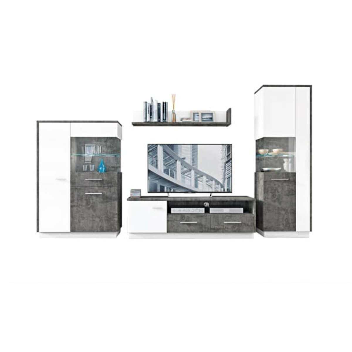 Bild 1 von Wohnwand Zingaro Grau/Weiß 329 x 198 x 44 cm