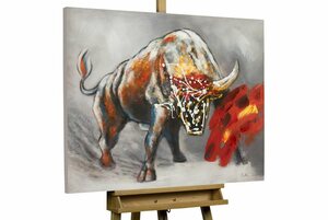 KUNSTLOFT Gemälde »Der rote Stier«, handgemaltes Bild auf Leinwand