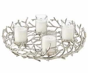 EDZARD Adventskranz »Porus XL«, (58 cm) Kerzenhalter für Stumpenkerzen, Weihnachtsdeko für 4 Kerzen á Ø 8 cm, Kerzenkranz als Tischdeko mit Silber-Optik, vernickelt