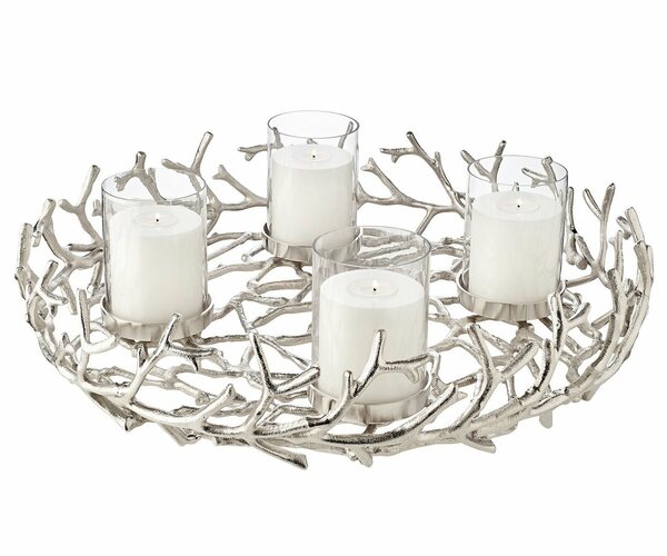 Bild 1 von EDZARD Adventskranz »Porus XL«, (58 cm) Kerzenhalter für Stumpenkerzen, Weihnachtsdeko für 4 Kerzen á Ø 8 cm, Kerzenkranz als Tischdeko mit Silber-Optik, vernickelt