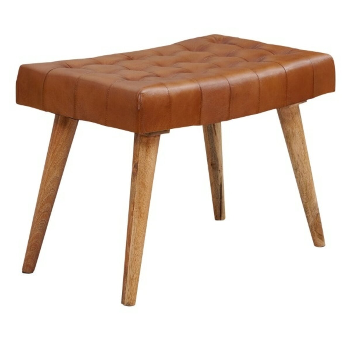 Bild 1 von Sitz- und Fußhocker 67 x 47 x 39 cm Ziegenleder Braun/Gestell Mango Massivholz