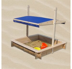 Mucola Sandkasten »Sandkiste 120x120 CM Holz mit verstellbaren Dach blau Holzsandkasten Sandbox Sandkasten Spielhaus«, abgerundete Kanten