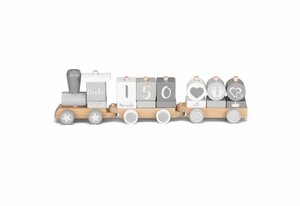 Navaris Spielzeugeisenbahn-Lokomotive, Holz Eisenbahn Holzzug für Kinder - Holzspielzeug mit Buchstaben Zahlen - Baby Spielzeug personalisierbar - Deko Holzeisenbahn - 20 Teile