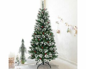COSTWAY Künstlicher Weihnachtsbaum »Tannenbaum«, 240cm, mit roten Beeren und Kiefernzapfen, Schnee