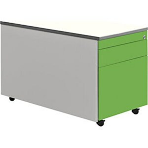 Schubladencontainer, Rollen, 529x800, 1 Materialschub, 1 Hängereg, alu/grün/weiß