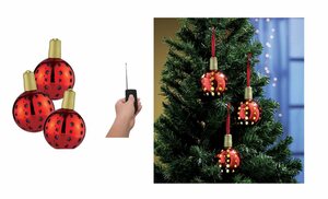 dynamic24 Christbaumschmuck (3-tlg), 3x LED Weihnachtsbaum Kugeln Baum Schmuck beleuchtet Christbaumschmuck kabellos mit Ferbedienung rot