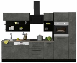 HELD MÖBEL Küchenzeile »Tulsa«, mit E-Geräten, Breite 300 cm, schwarze Metallgriffe, hochwertige MDF Fronten