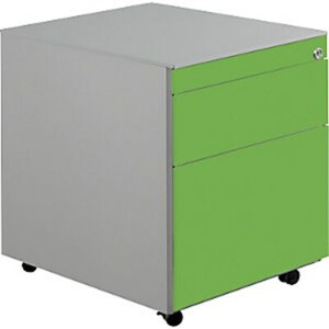 Schubladencontainer mit Rollen, 570x600, 1 Materials., 1 Hängereg, alu/gelbgrün
