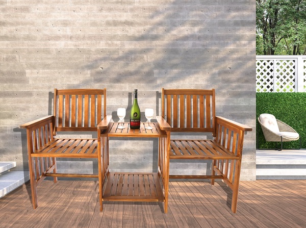 Bild 3 von HC Garten & Freizeit Gartenbank Akazien Holz Wetterfest Tisch Ablage 2-Sitzer