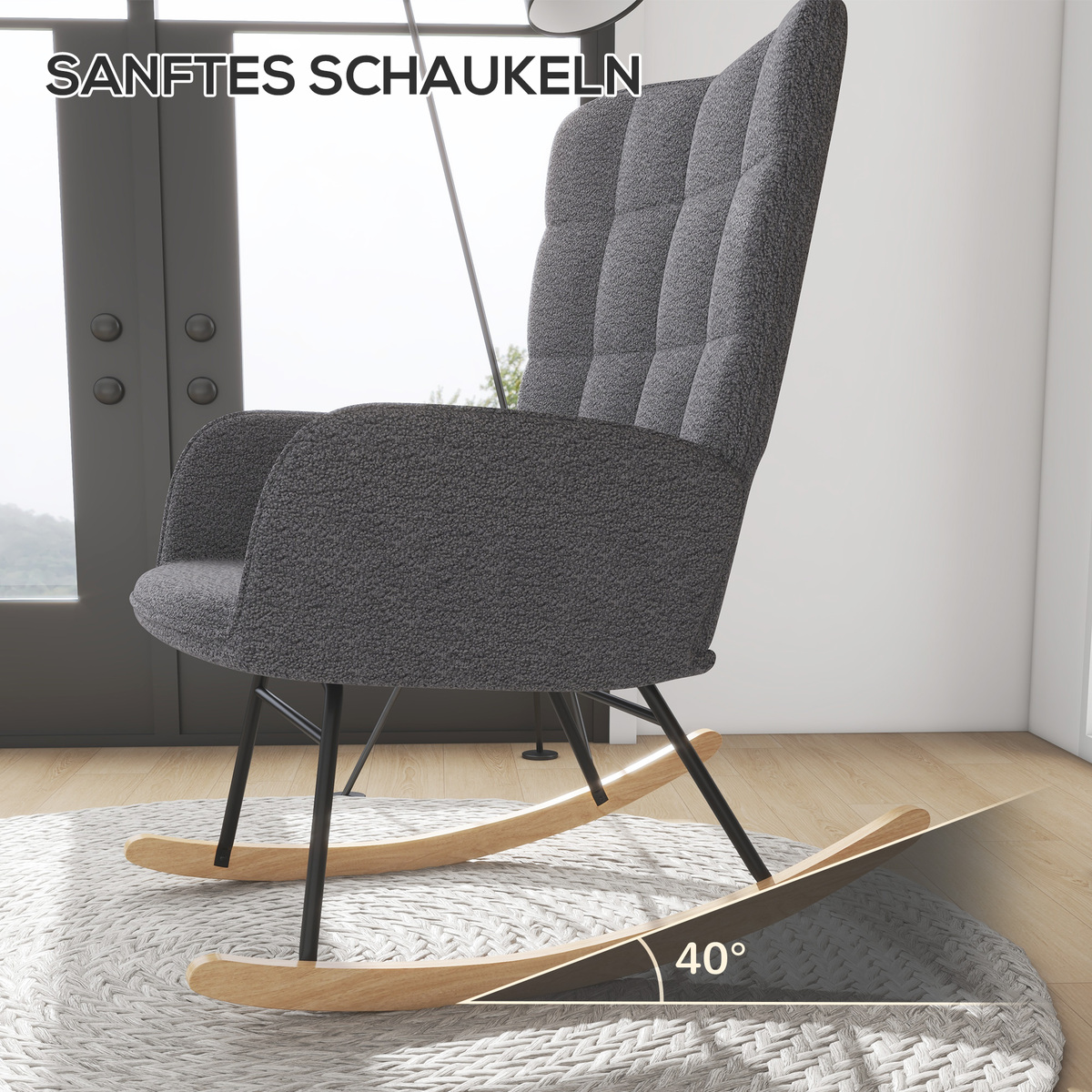 Bild 4 von HOMCOM Schaukelstuhl Schwingsessel Akzentstuhl bis 120 kg, Polyester, Dunkelgrau