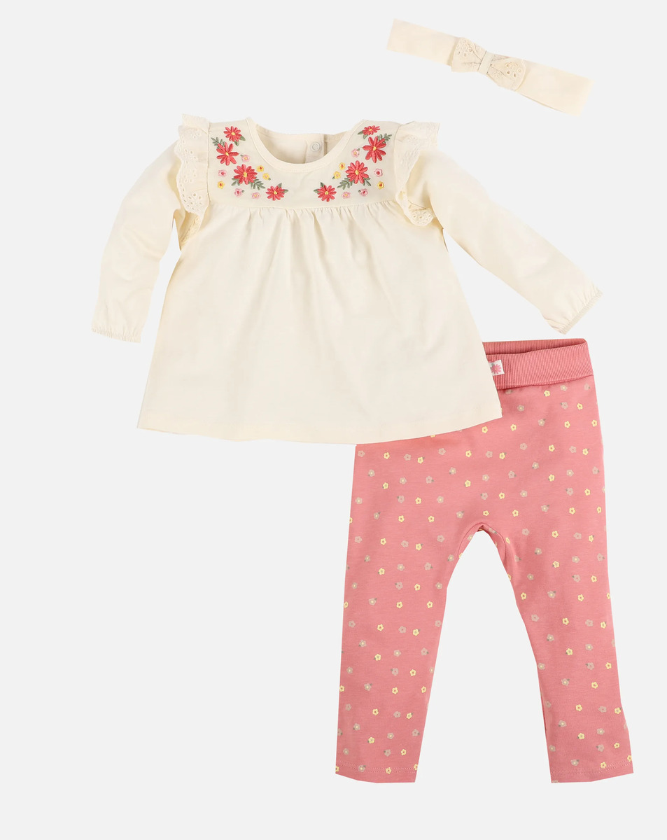 Bild 1 von Baby Mädchen Set, best. aus Langarmshirt, Hose und Stirnband
                 
                                                        Beige