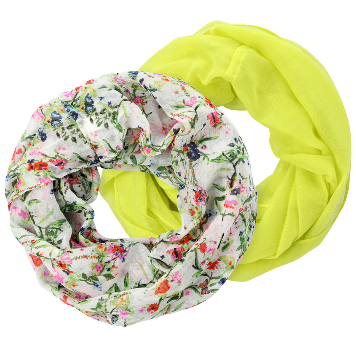 Bild 1 von 2 Damen Rundschals mit floralem Muster WEISS / GELBGRÜN