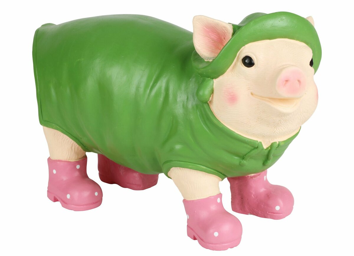 Bild 1 von Tierfigur mit Regenmantel und Gummistiefeln 42x18x30cm Schwein