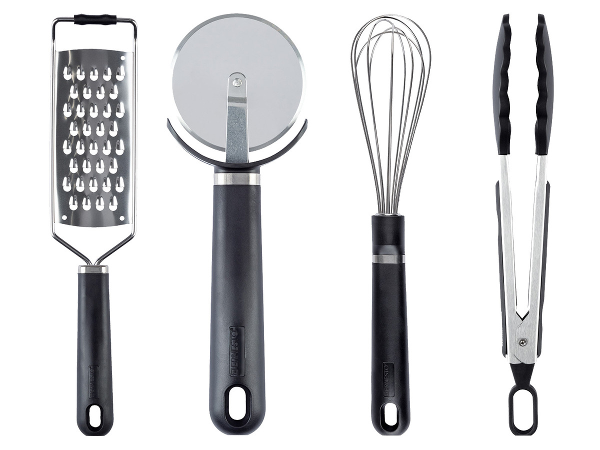 Bild 1 von ERNESTO® Handreibe, Schneebesen, Zange, Pizzaschneider Black