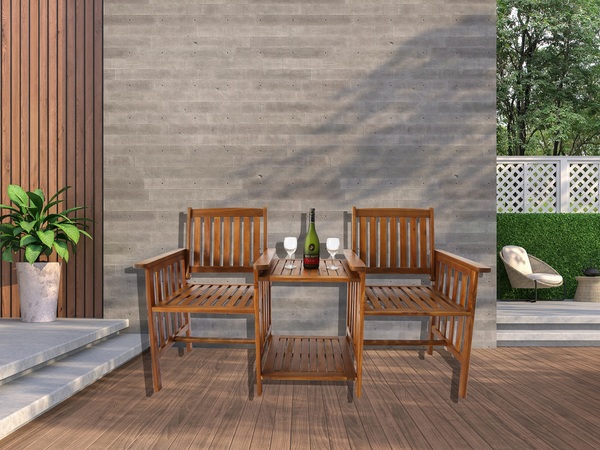 Bild 2 von HC Garten & Freizeit Gartenbank Akazien Holz Wetterfest Tisch Ablage 2-Sitzer