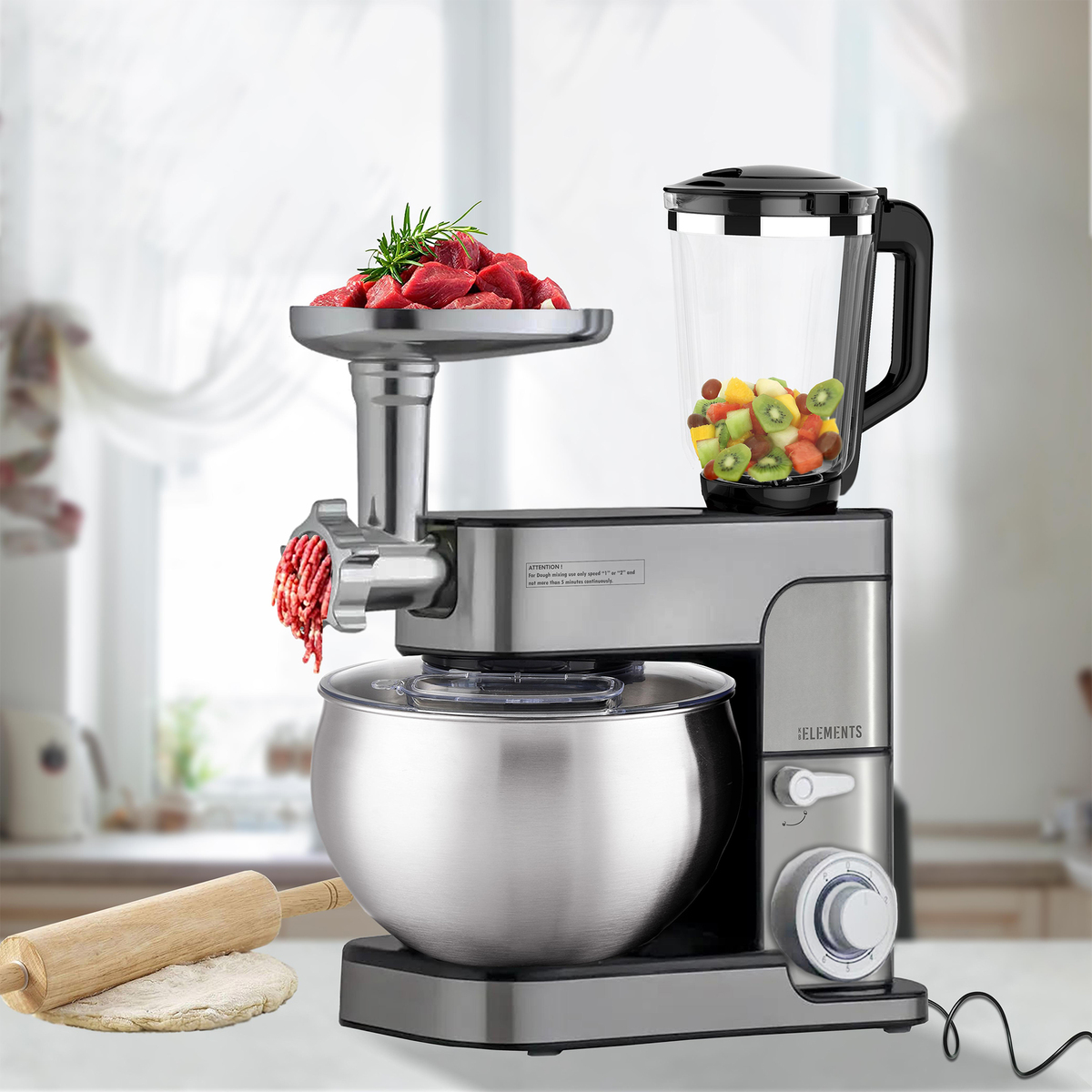 Bild 1 von KB Elements ELK85LM 3in1 Küchenmaschine 8,5 L 2500 Watt Teigmaschine, Fleischwolf, Standmixer