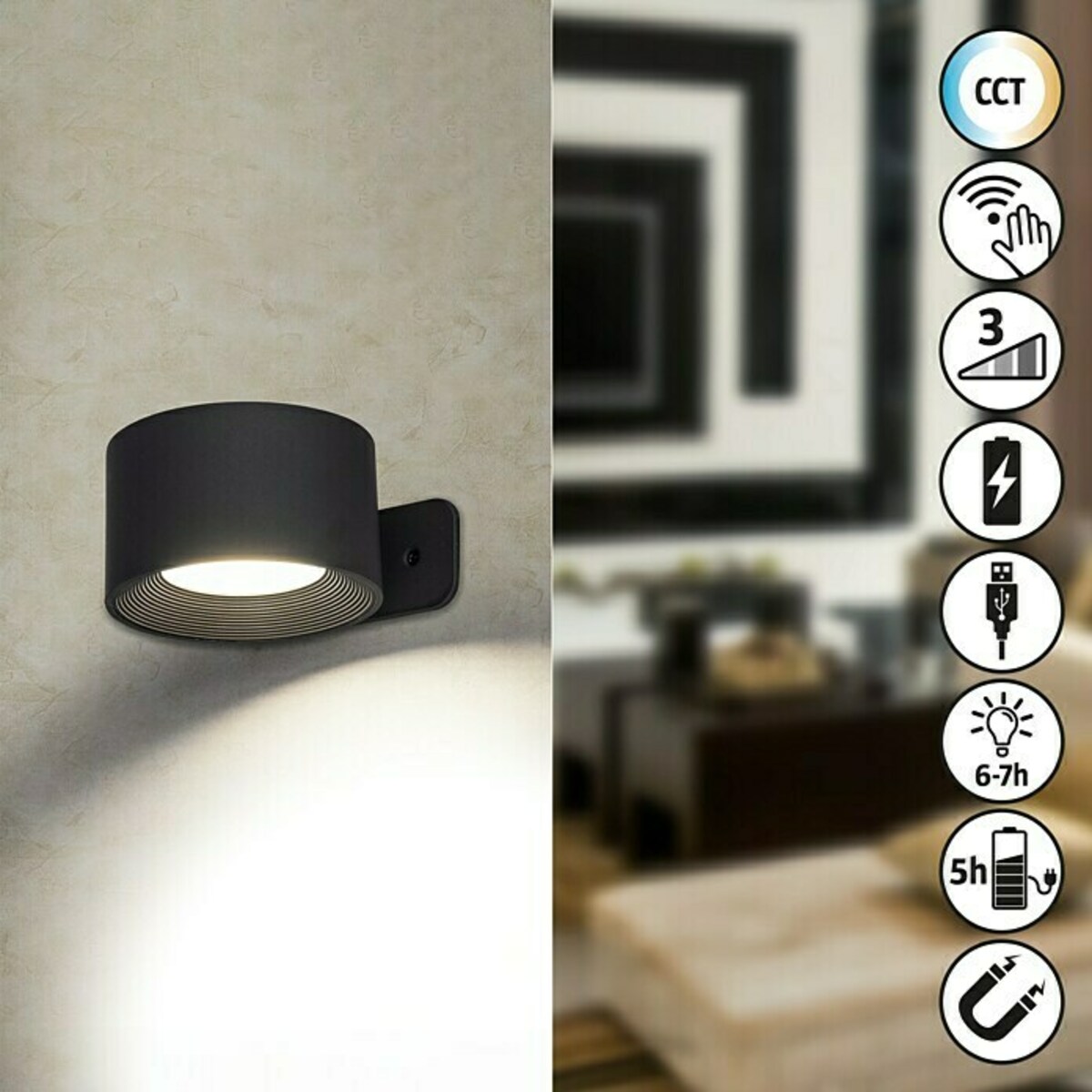 Bild 1 von Lavida Akku-Wandleuchte Novara