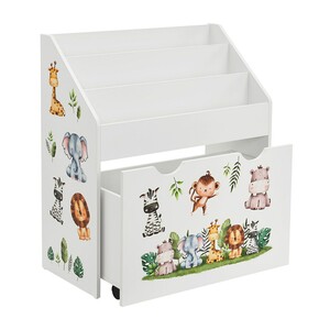 Juskys Kinder Bücherregal 3 Fächer & Spielzeugkiste - Holz Regal Weiß - 63x30x70 cm - Aufbewahrung