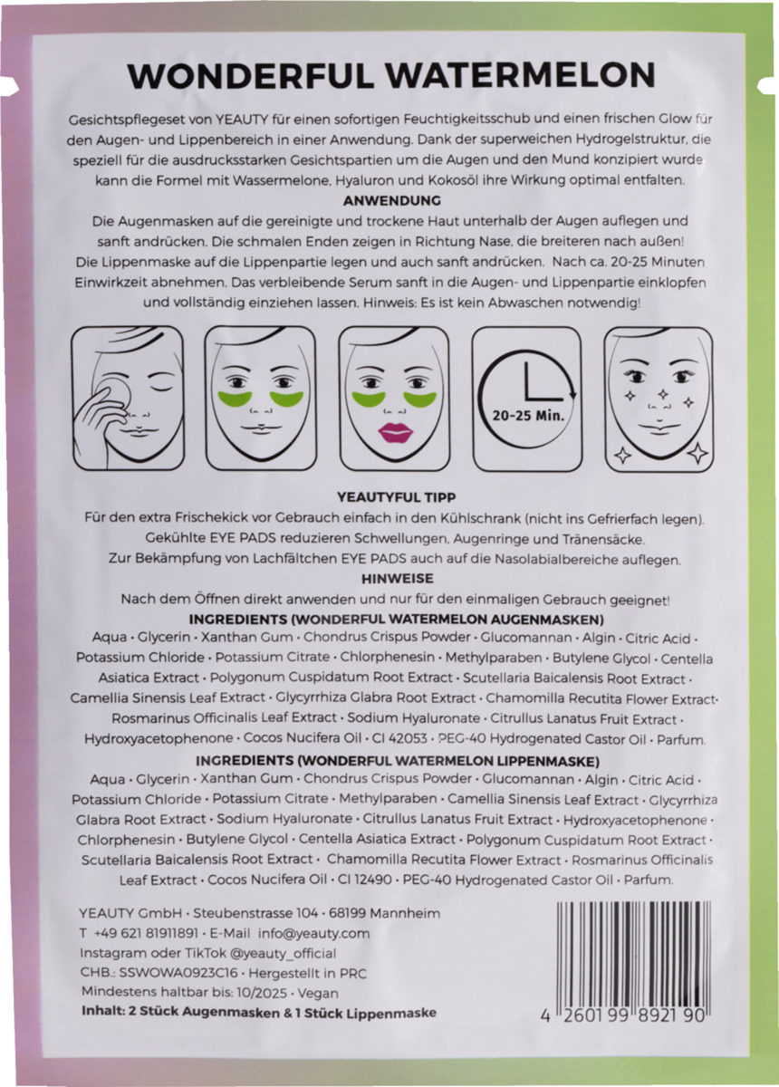 Bild 2 von YEAUTY Eye & Lip Mask Super Set Wonderful Watermelon