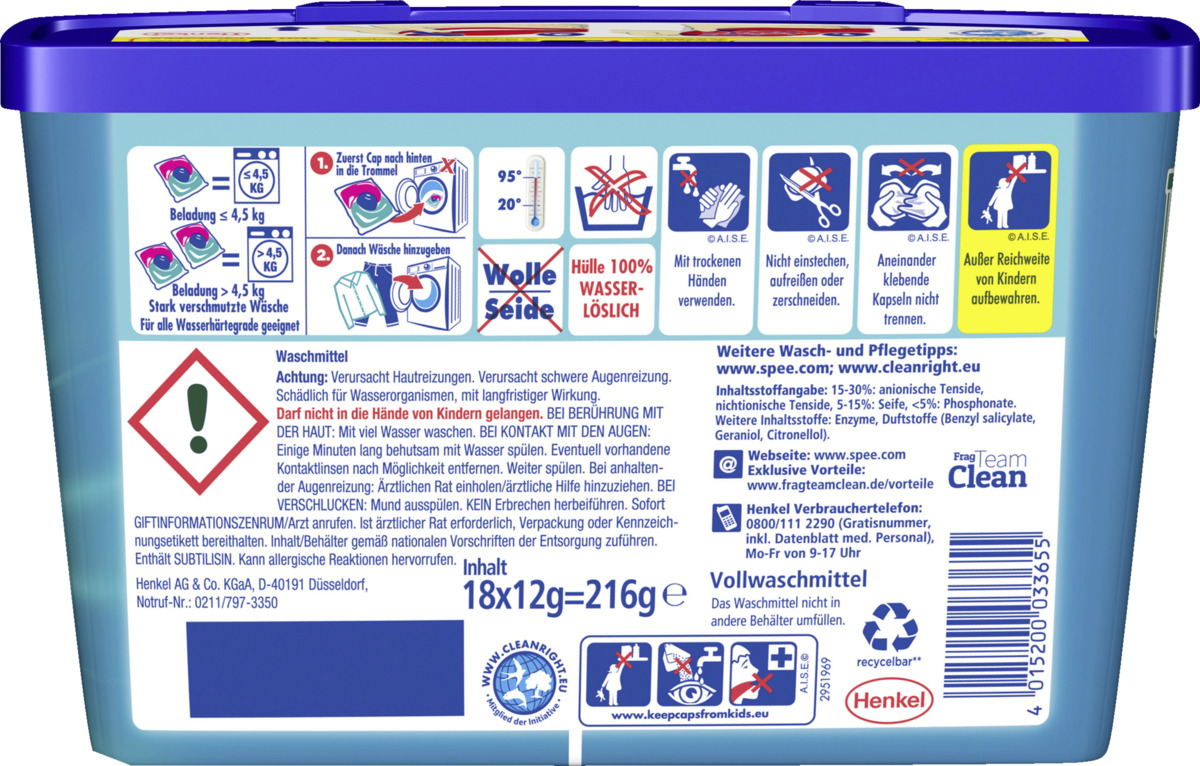 Bild 2 von Spee 4in1 Power Caps Frische-Kick Vollwaschmittel 18WL