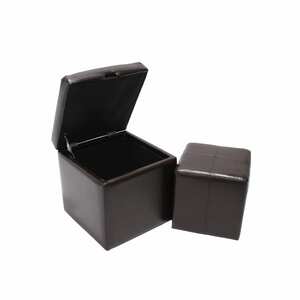 2er Set Hocker Sitzwürfel Sitzhocker Aufbewahrungsbox Carrara, Leder + Kunstleder, 45x44x44cm ~ braun