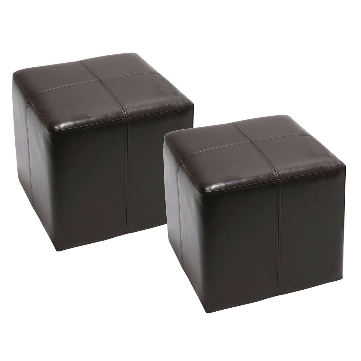 Bild 1 von 2er-Set Sitzhocker Carrara, Leder + Kunstleder, 36x36x36cm ~ braun