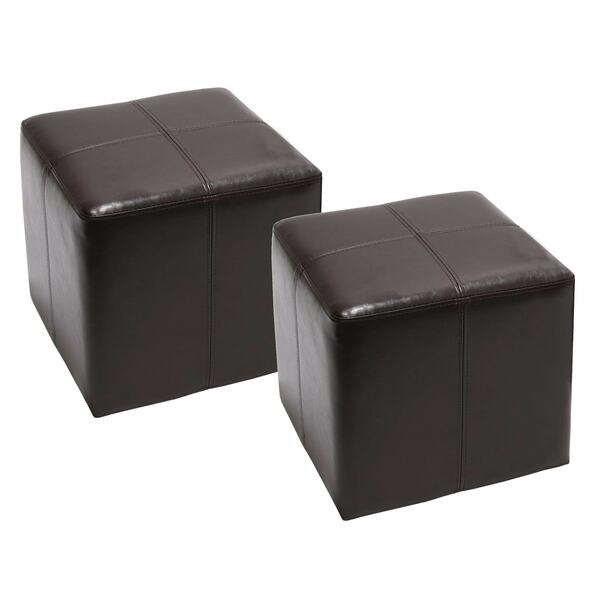 Bild 1 von 2er-Set Sitzhocker Carrara, Leder + Kunstleder, 36x36x36cm ~ braun