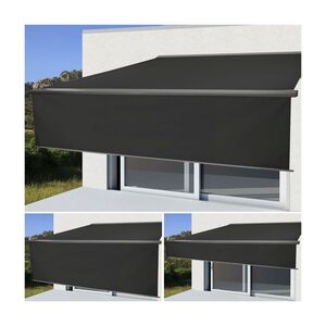 Elektrische Vollkassetten-Markise H124, 4x3m ausfahrbarer Volant ~ Polyester anthrazit, grau