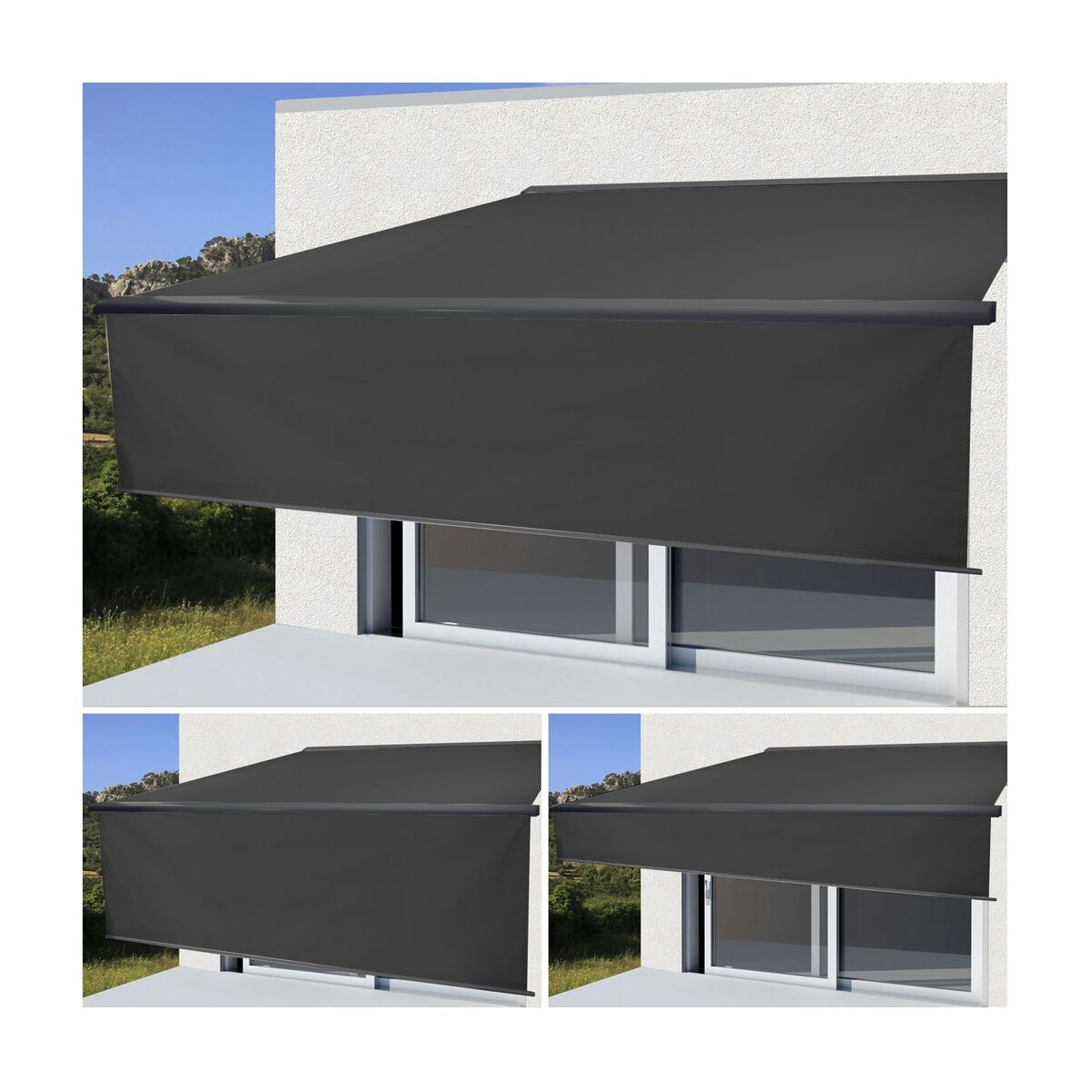 Bild 1 von Elektrische Vollkassetten-Markise H124, 5x3m ausfahrbarer Volant ~ Polyester anthrazit, anthrazit