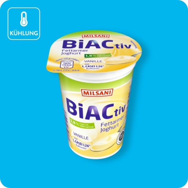 Bild 1 von MILSANI BiACtiv fettarmer Joghurt, Vanille oder pur