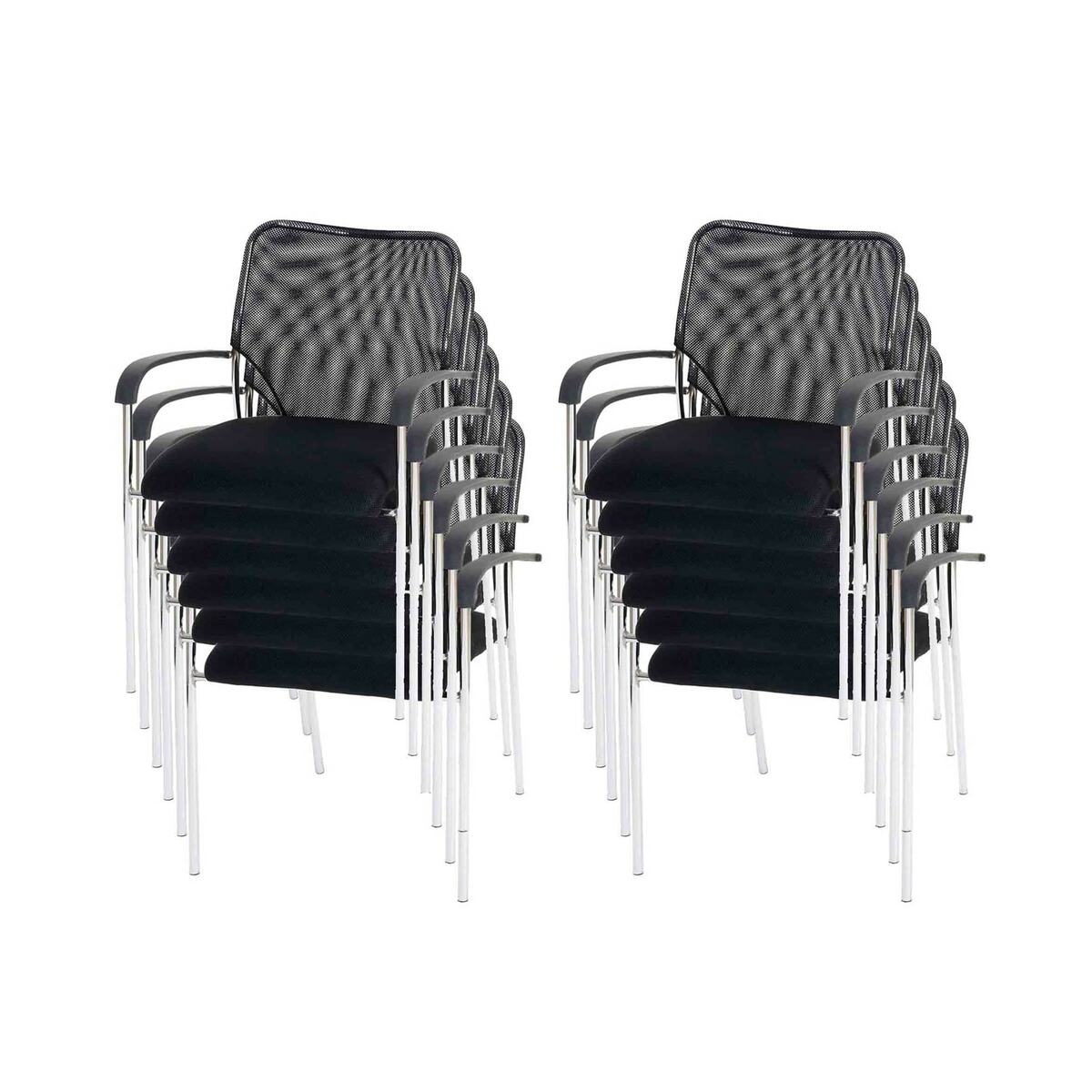 Bild 1 von 12er-Set Besucherstuhl Tucson, Konferenzstuhl stapelbar, Stoff/Textil ~ Sitz schwarz, Rückenfläche schwarz