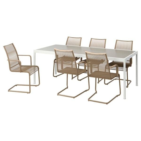 Bild 1 von SEGERÖN / VÄSMAN  Tisch+6 Armlehnstühle/außen, weiß/beige/braun 212 cm