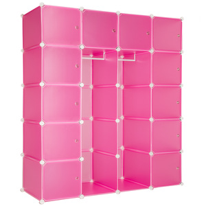 Steckregal 12 Boxen mit Türen inkl. Kleiderstangen 147x47x183cm - pink