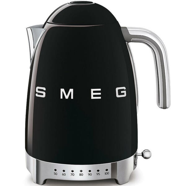 Bild 1 von Smeg Wasserkocher 50´s Style, Schwarz, Metall, 1,7 L, 22.3x28x17.1 cm, automatische Abschaltung, 360°-Sockel, Anti-Rutsch-Füße, abgedecktes Heizelement, herausnehmbarer Filter, Signalton, Tempera